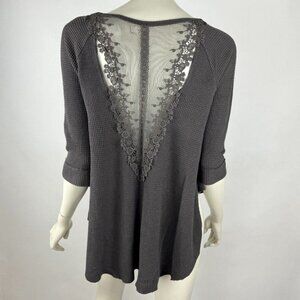 Free People Waffle Lace Back Top Women S 3/4 Sleeve Stretch‎ Cotton Thermal Tee
